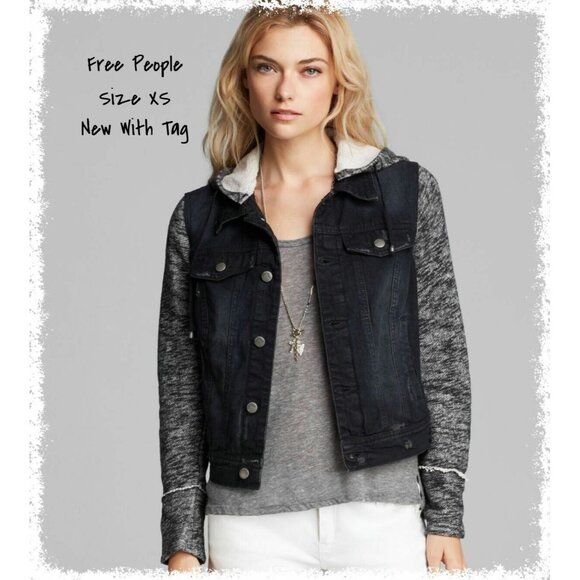 Free People Black Hooded Jacket Xtra Small - New Tags - Picture 1 of 3